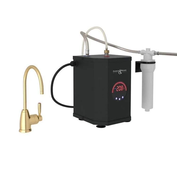 Hot Water Dispenser Holborn with Tank & Filter Kit 1 Lever C-Spout Satin English Gold 6-1/2 Inch 0.5 Gallon per Minute