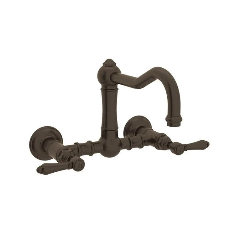 Kitchen Faucet Acqui Wall Mount 2 Metal Lever Tuscan Brass Column Spout 1.5 Gallons per Minute