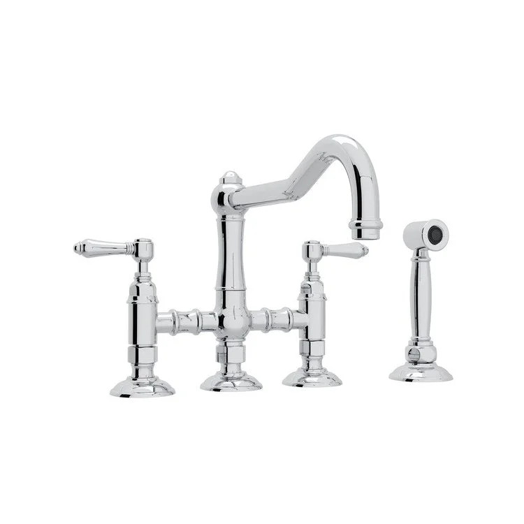 Kitchen Faucet Acqui with Sidespray 2 Metal Lever Polished Chrome Column Spout Three Leg Bridge 9-17/32 Inch 1.5 Gallons per Minute