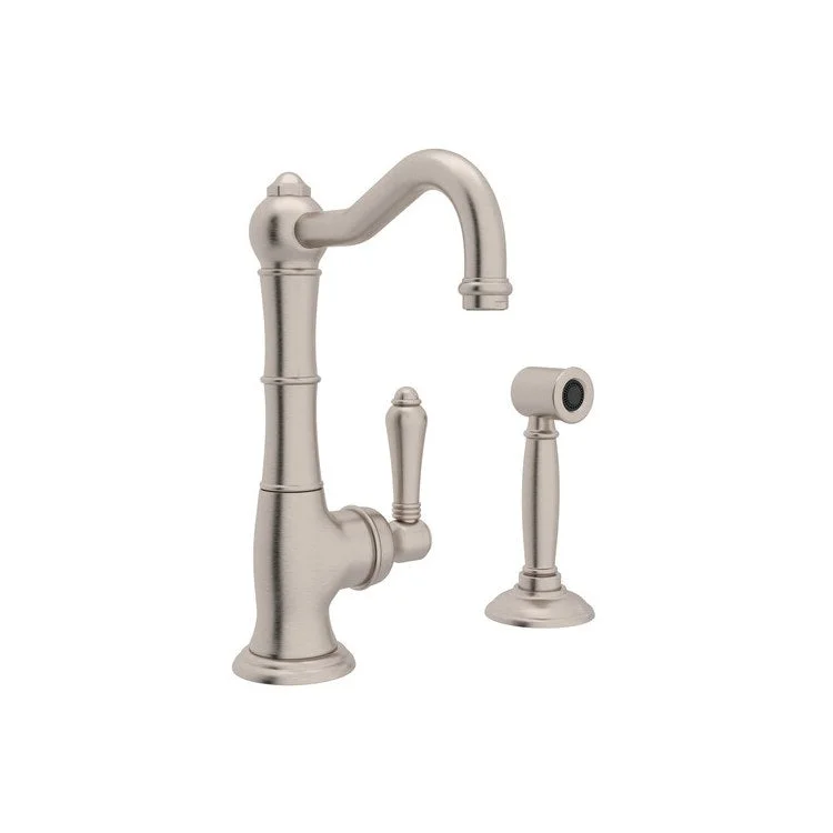 Kitchen Faucet Cinquanta with Sidespray Column Spout 1 Metal Lever Satin Nickel 1.5 Gallons per Minute