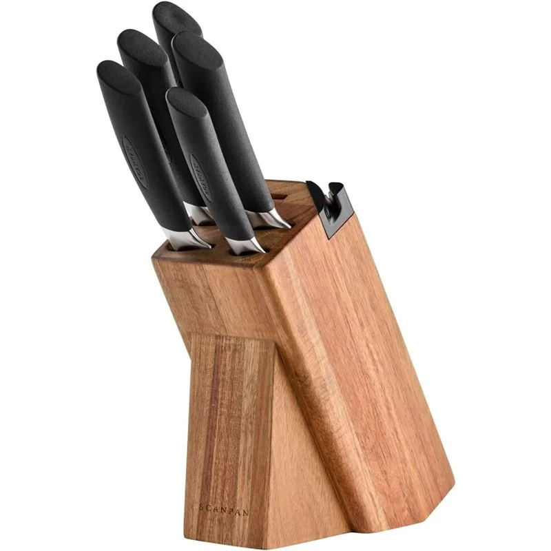 Scanpan Sax 6pc Acacia Block Knife Set - With Sharpener